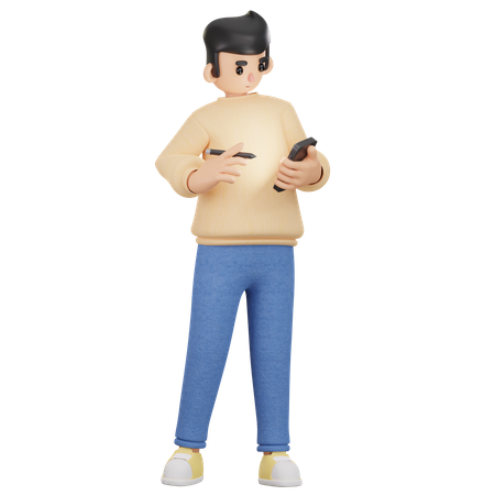 Boy Using Smartphone  3D Illustration