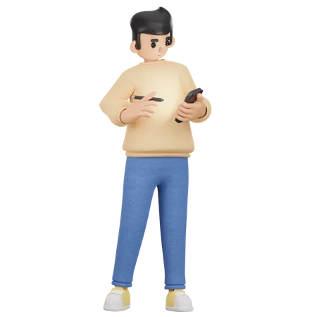 Boy Using Smartphone  3D Illustration