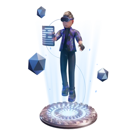 Boy using Virtual Reality device  3D Illustration