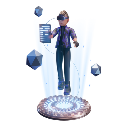 Boy using Virtual Reality device  3D Illustration