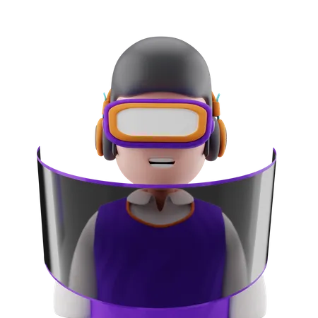 Boy using virtual reality technology 3D Illustration