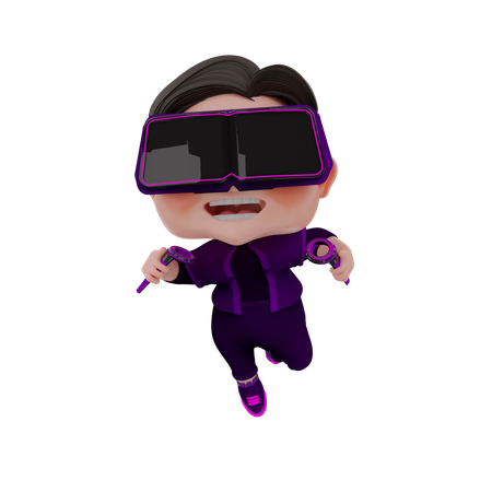 Boy using Virtual tech  3D Illustration