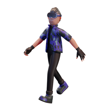 Boy using VR box 3D Illustration