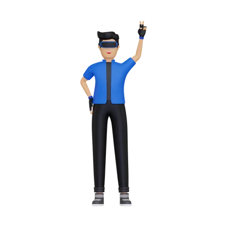 Boy using VR headset 3D Illustration