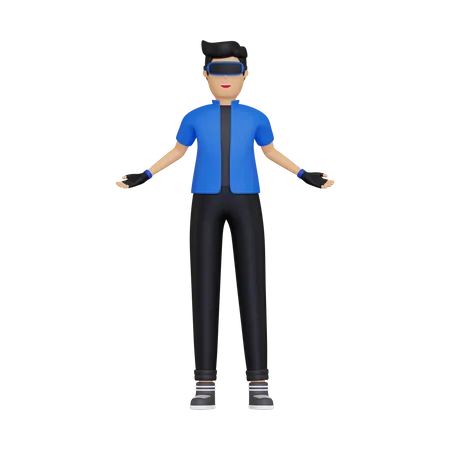 Boy using VR tech  3D Illustration