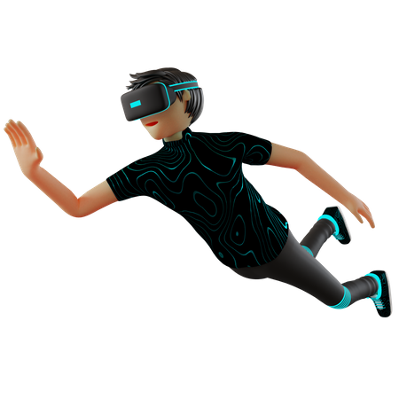 Boy using VR tech  3D Illustration