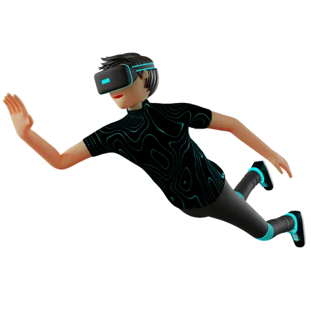 Boy using VR tech  3D Illustration