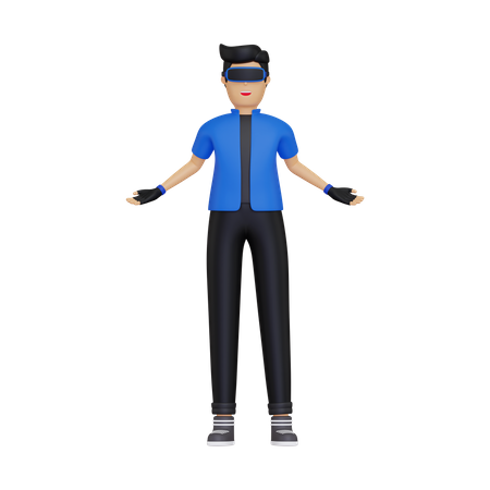 Boy using VR tech 3D Illustration