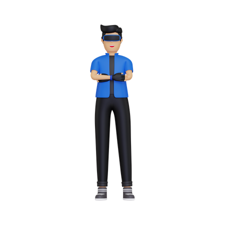 Boy using VR technology  3D Illustration