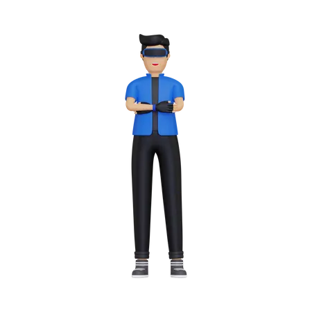 Boy using VR technology  3D Illustration