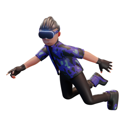 Boy using VR technology 3D Illustration