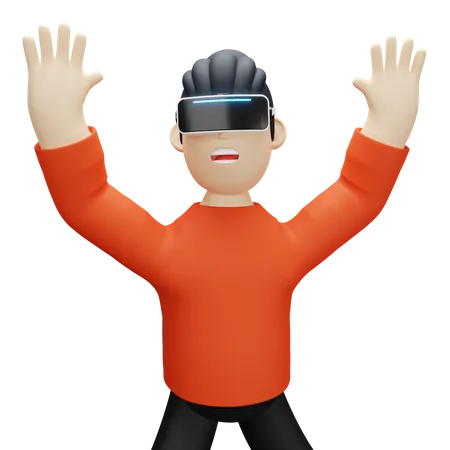 Boy using VR technology 3D Illustration