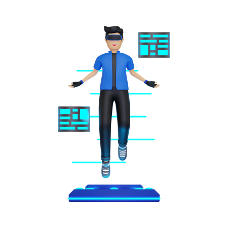 Boy using VR tools 3D Illustration