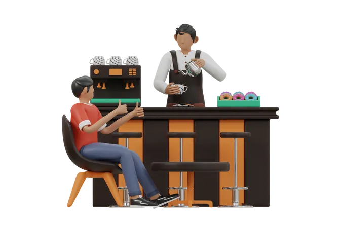 Boy waiting for coffee at cafe  3D Illustration