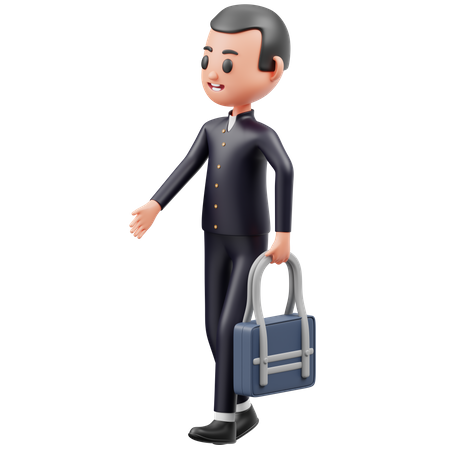 Boy Walking and Carrying A Bag  3D Icon