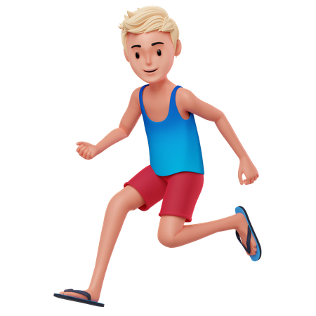 Boy Walking on Beach  3D Illustration