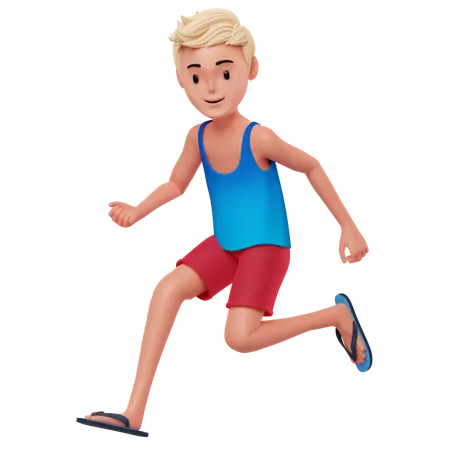 Boy Walking on Beach  3D Illustration