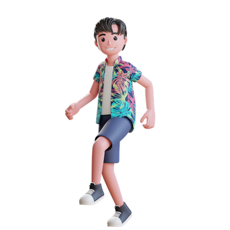Boy Walking on Beach 3D Illustration