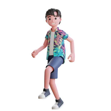 Boy Walking on Beach  3D Illustration