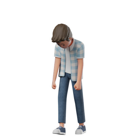 Boy Walking Sad  3D Illustration