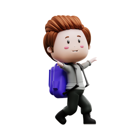 Boy walking with school bag  3D Illustration