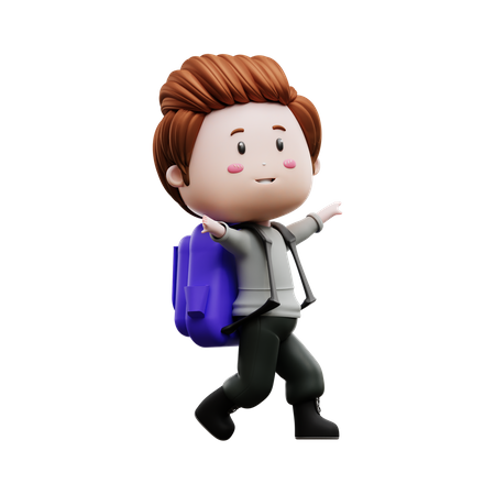 Boy walking with school bag 3D Illustration