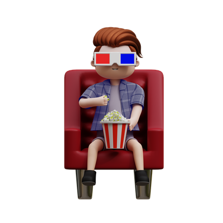 Boy Watching Movie  3D Illustration