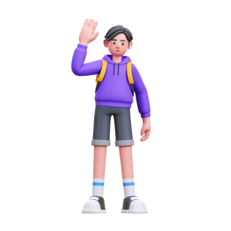 Boy Waving Hand  3D Illustration