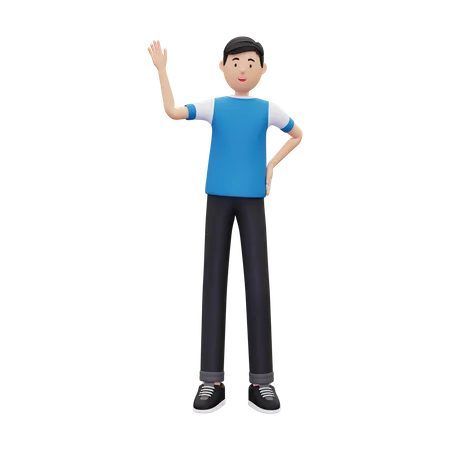 Boy waving hand 3D Illustration