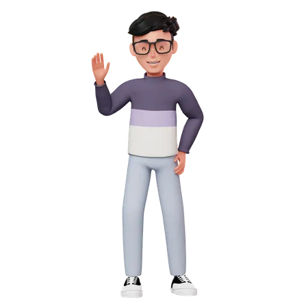 Boy Waving Hand And Say Hello  3D Illustration