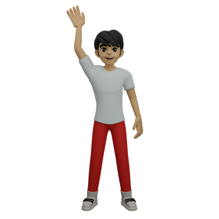 Boy waving hand to his friends  3D Illustration