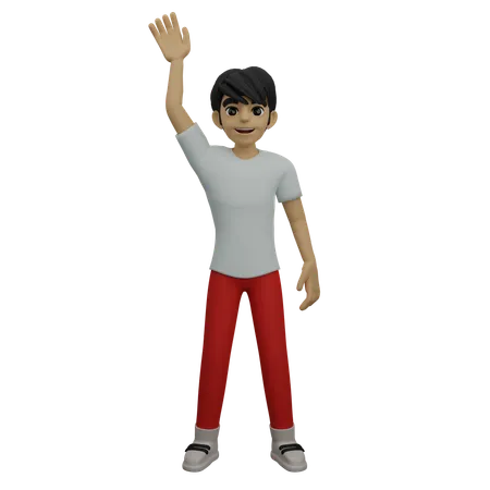 Boy waving hand to his friends  3D Illustration