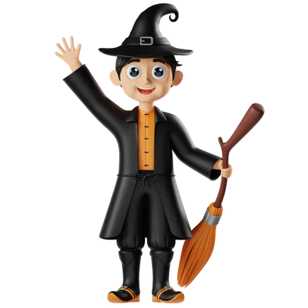 Boy Wearing Halloween Costume Witch  3D Icon