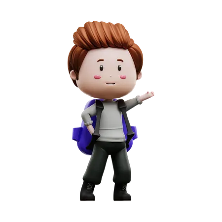 Boy wearing school bag  3D Illustration