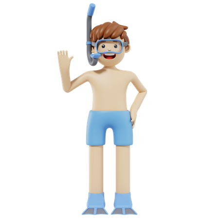 Boy Wearing Snorkel  3D Illustration