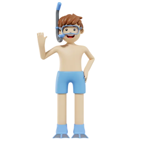 Boy Wearing Snorkel  3D Illustration