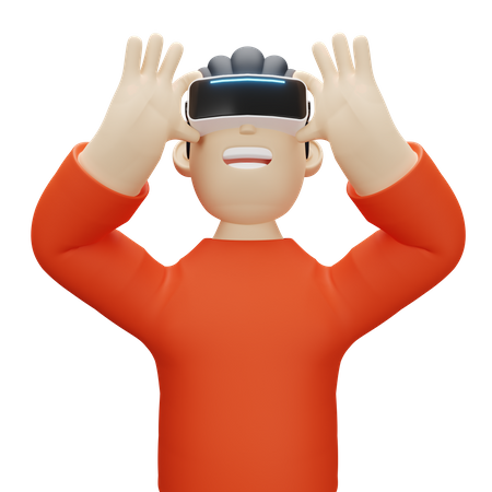 Boy wearing virtual reality glasses 3D Illustration