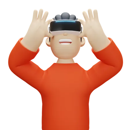 Boy wearing virtual reality glasses 3D Illustration