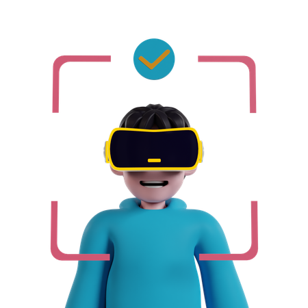 Boy wearing VR glasses and doing face verification  3D Illustration