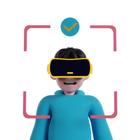 Boy wearing VR glasses and doing face verification  3D Illustration