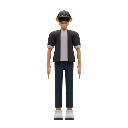 Boy wearing VR headset  3D Illustration