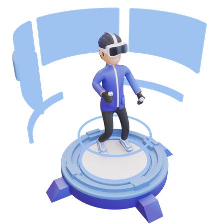 Boy wearing VR headset  3D Illustration