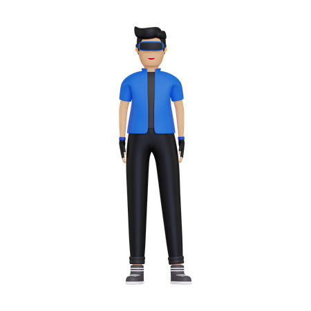 Boy wearing VR headset  3D Illustration