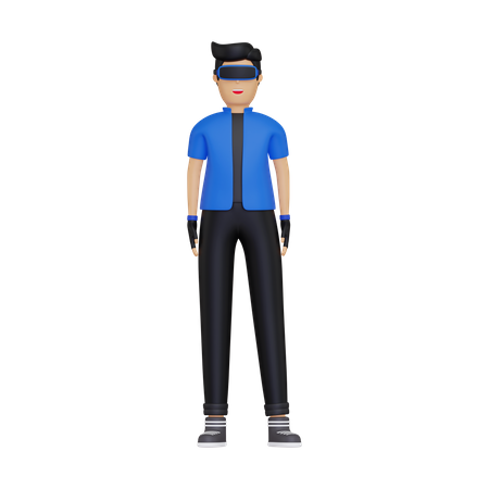 Boy wearing VR headset 3D Illustration