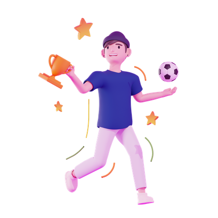 Boy win football competition  3D Icon