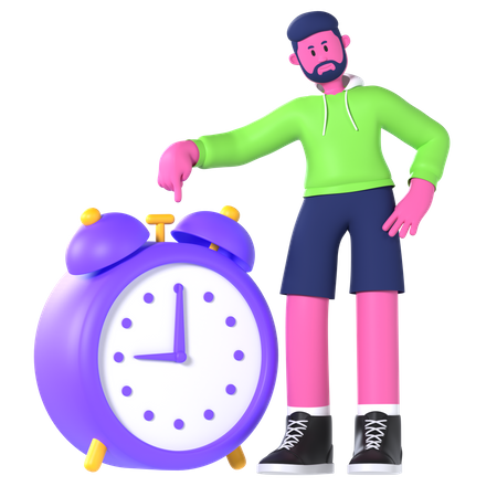 Boy With Alarm Clock  3D Illustration