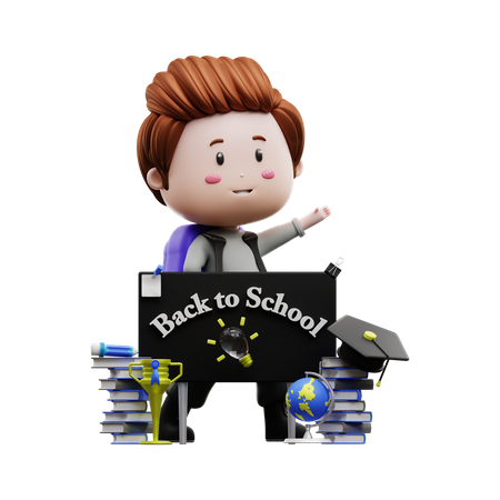 Boy with back to school  3D Icon