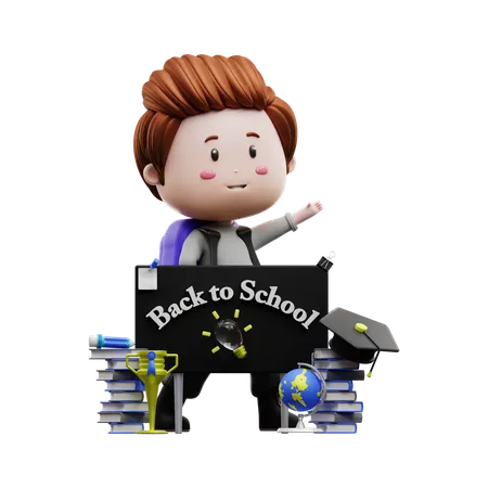 Boy with back to school 3D Illustration