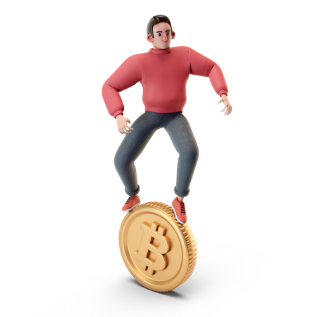 Boy with bitcoin 3D Illustration