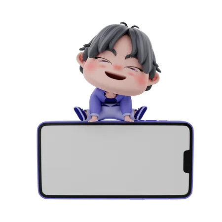 Boy with blank mobile screen  3D Illustration